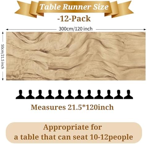 Pesonlook 12 Pack Light Brown Cheesecloth Table Runner Long, 21.5×120