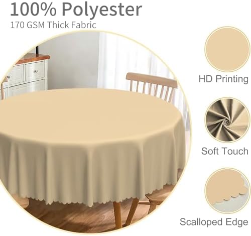 Solid Beige Round Tablecloth 70 Inch Pure Color Circular Table Cloth