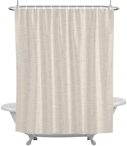 Creamy Solid Shower Curtain 84 inches Extra Long Minimalist Tan Linen