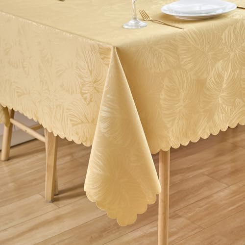 Square Tablecloth 54x54 Inch Golden Table Cloth Leaves Pattern