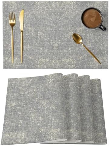 Gray Beige Linen Textured Placemats Set of 8, Vintage Rustic Abstract