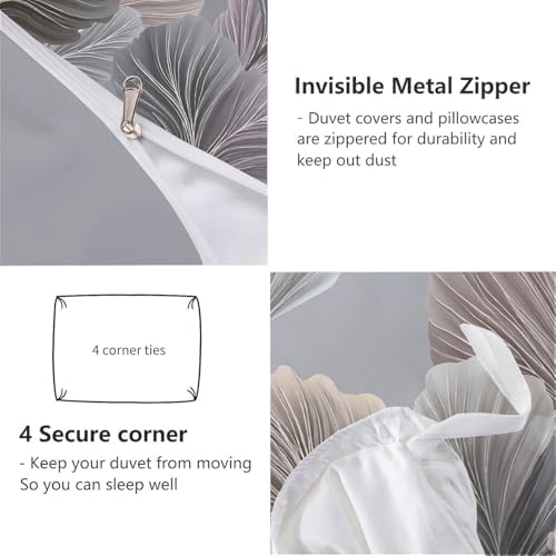 Duvet Cover Set Queen, Abstract Lines of Leaves Minimalist Plant Soft