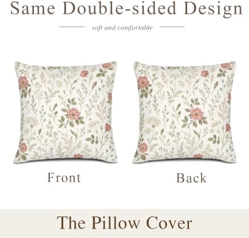 InkRain Elegant Cream English Rose Wildflower Floral Pattern Pillow