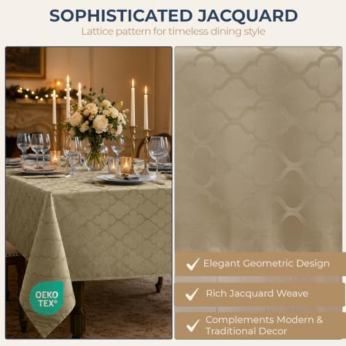 HLC.ME Modena Taupe Waterproof Rectangle Tablecloth, 52x70 Inches
