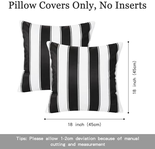 Outdoor Waterproof Throw Pillow Covers 18x18 Inch Set of 2, Striped