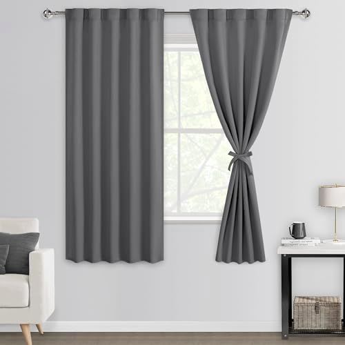 DWCN Grey Short Blackout Curtains for Bedroom - 63 inch Length Back