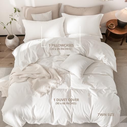 2Pcs Off White Solid Twin Duvet Cover Set Washed Cotton