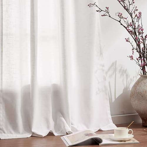 jinchan Linen Curtains 63 Inch Light Filtering Grommet 2 Panels Cream