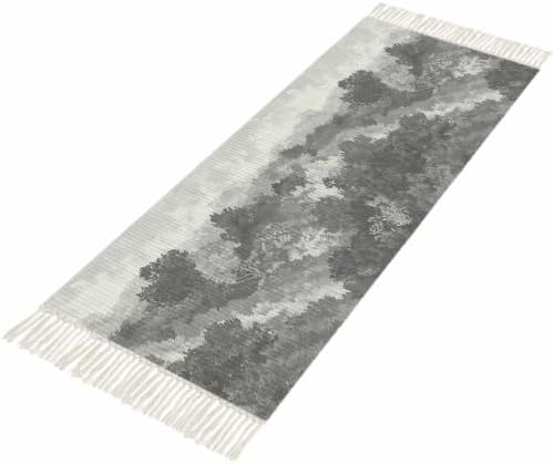 Abstract Pine Trees Hallway Runner Rug 2'x5', Gray Forest Fogged Mist