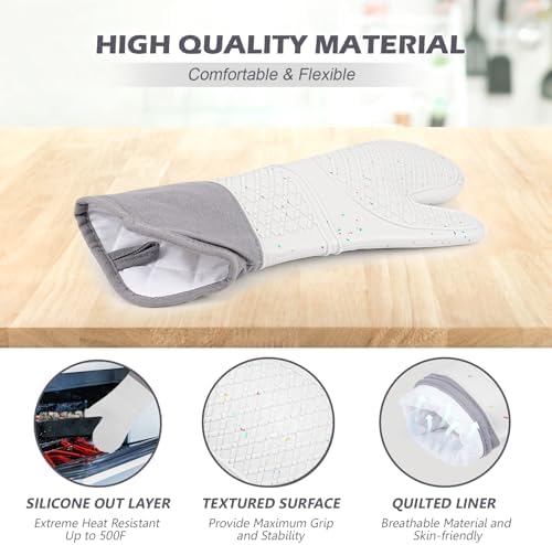 Extra Long Oven Mitts and Potholders 6Pcs Set, 500°F Heat Resistant