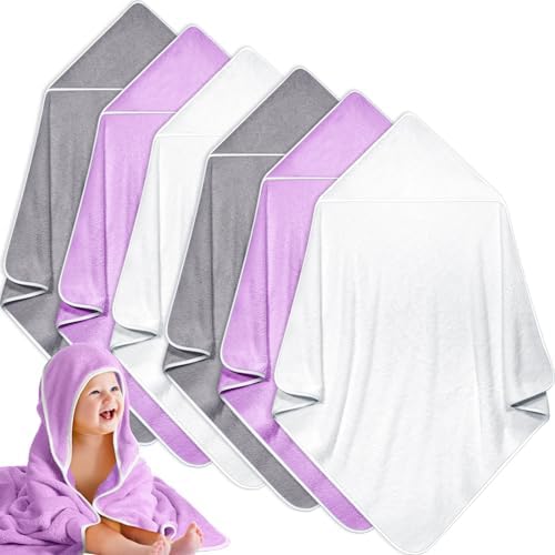 Chumia 6 Pack 30 x 30 in Hooded Baby Bath Towels, Grey/Beige/Purple