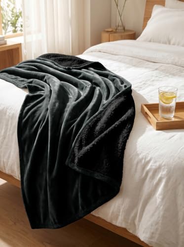 Utopia Bedding Reversible Plush Sherpa Blanket Queen Size Black, 90x90