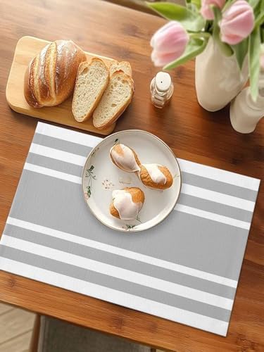 Placemats Set of 8 for Dining Table, Gray Geometric Fringe Washable
