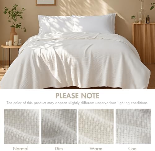 Madison Park 100% Cotton Breathable Queen Size Blanket for Bed, Cream
