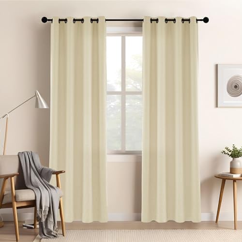 LUSTROWIN Light Khaki Natural Linen Curtains 108 Inches Long - Light