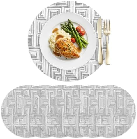 Minimalist Geometric Faux Leather Placemats Set of 6, 15in, Waterproof