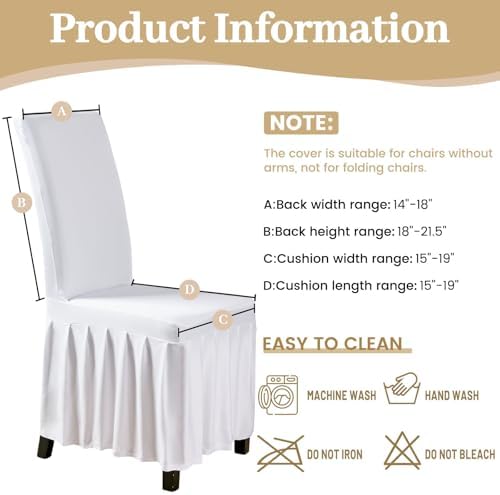 Rakila 4PC Parson Skirt Removable Chair Covers Stretch Spandex