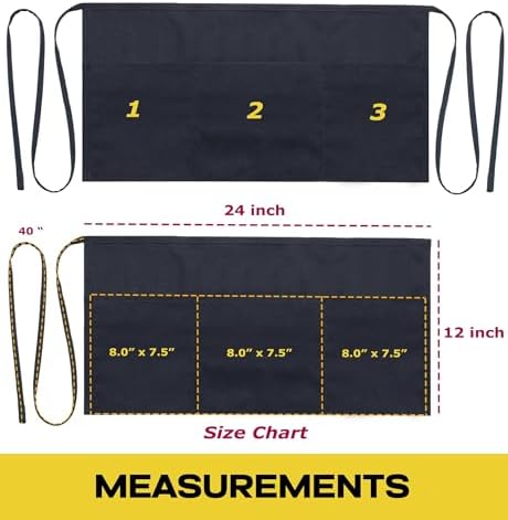 Server Aprons with 3 Pockets, Stain Resistant, Waist Apron, Waitress