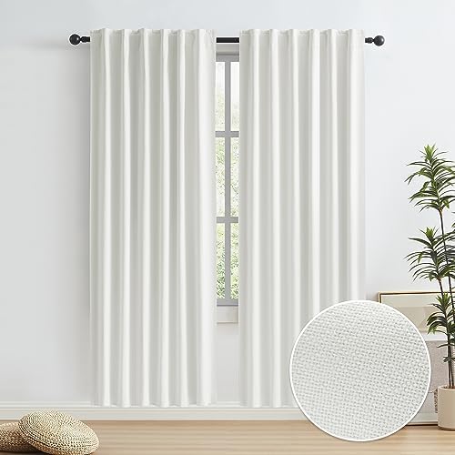 KEQIAOSUOCAI Ivory Ecru Blackout Linen Curtains Energy Smart Light