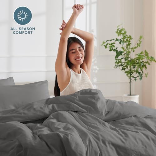 Bare Home Washed Duvet Cover Set 1800 Ultra-Soft (King/Cal King, Grey)