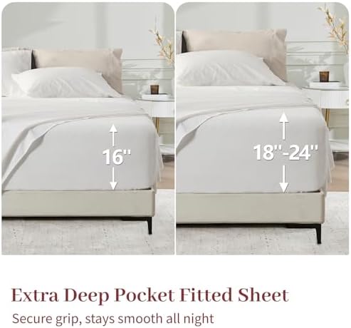 MEISHANG Stone Washed Linen Sheets King, 4 Pcs, 18-24" Extra Deep