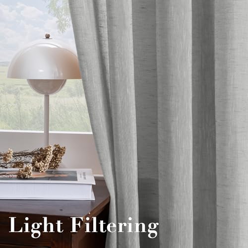 H.VERSAILTEX Grey Linen Sheer Curtains 63" 2 Panels Grommet