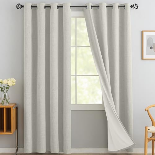 Yakamok Cream Linen Textured Curtains 84 Inches Long for Living Room