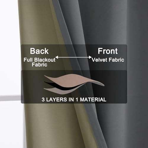 Fcosie Rock Grey Extra Long Velvet 100% Blackout Curtains 120 Inches