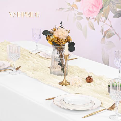 YMHPRIDE 8 Pack Ivory Table Runner 20x120 inch Cheesecloth Table