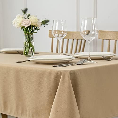 maxmill Faux Linen Textured Rectangle Tablecloth Water Resistant