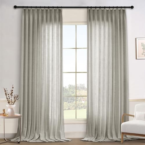 cololeaf Grey Curtains 52" Wx108 L Extra Long Linen Textured Pinch
