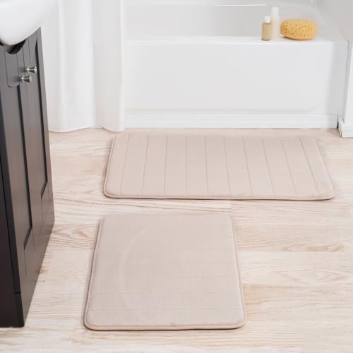 Fluffy Soft Plush Thick Pile Memory Foam Bathroom Rugs Set 2 Piece Non