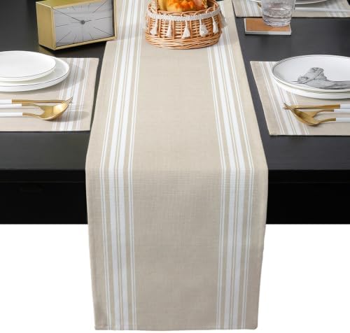Cream Striped Table Mats Set of 6 with Table Runner 90 Inches