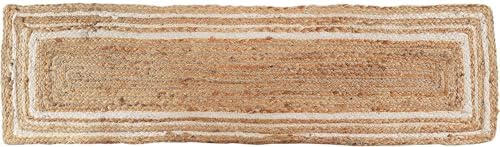 Beige & White Jute Table Runner Rug – 13 x 120 Inches – Handmade