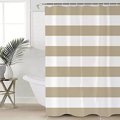 Tan Taupe Stripe Shower Curtain for Bathroom Hotel Quality Fabric