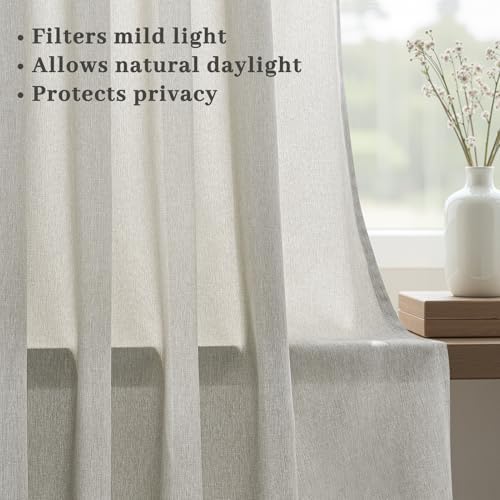 Grey Beige Pinch Pleated Linen Curtains 84 Inches Long 2 Panels