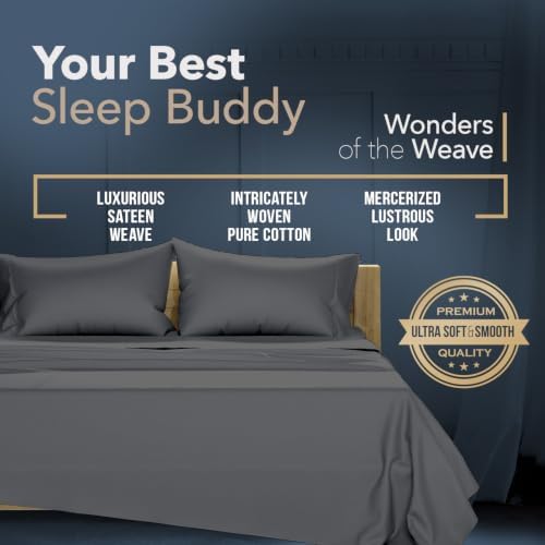 TEXAS LINEN CO. 400 Thread Count King Size Sheets Set Sateen, Dark