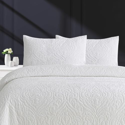 Querencia 100% Cotton King Pillow Shams, White, 20x36, Set of 2