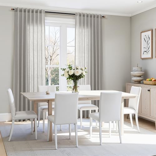 Nanspring Light Gray Linen Curtains 96 Inches Long for Living Room