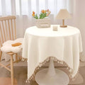 Cotton Linen Banquet Tablecloths Round, Beige White