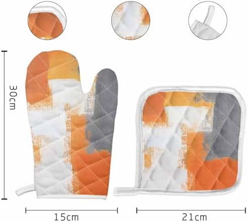 Quilted Cotton Terry Cloth Oven Mitt, Pot Holder Gradient Orange Gray