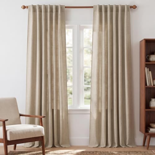 NICETOWN Khaki Neutral Faux Linen Semi Sheer Curtains 96 inches Long