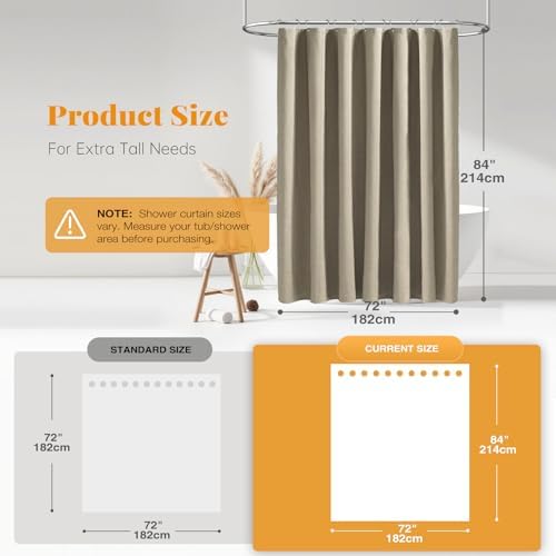 BTTN 72x84 Long Linen Textured Waterproof Fabric Shower Curtain