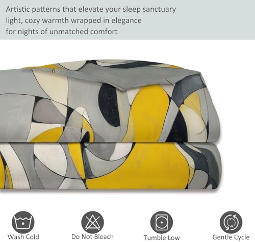 Soft Breathable Duvet Cover Set Grey, Abstract Geometry Curves Print