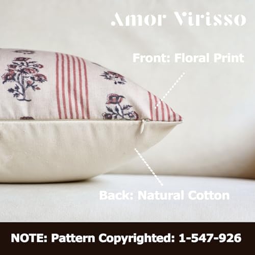 Amor Virisso Floral Throw Pillow Covers 18x18 Set of 2 Block Print