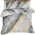 Queen Size Duvet Cover Set, Abstract Marble Print Duvet Cover, Grey