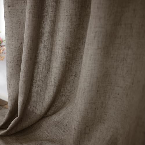 KOUFALL Dark Brown Linen Curtains 96 Inch Long 2 Panel Set Elegant