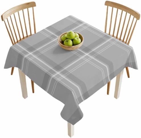 Square Tablecloth, Minimalist Gray Plaid Waterproof Table Cloth 60x60