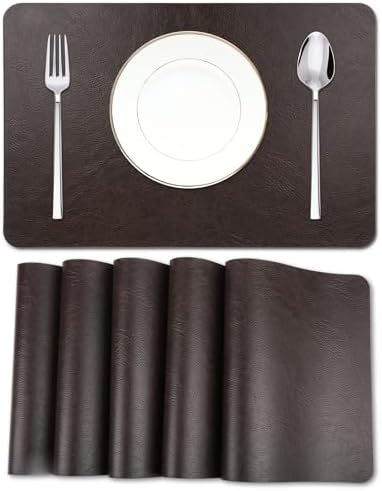 Cowhide Pattern Faux Leather Placemats Set of 6,Heat Resistant
