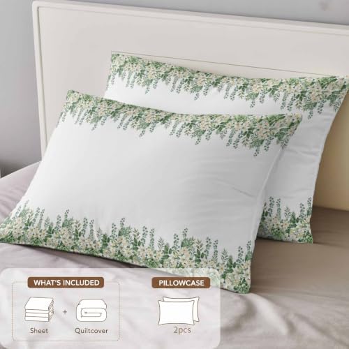 Flower Leaves King 4 Piece Duvet Cover Set, Rustic Farmhouse Beige